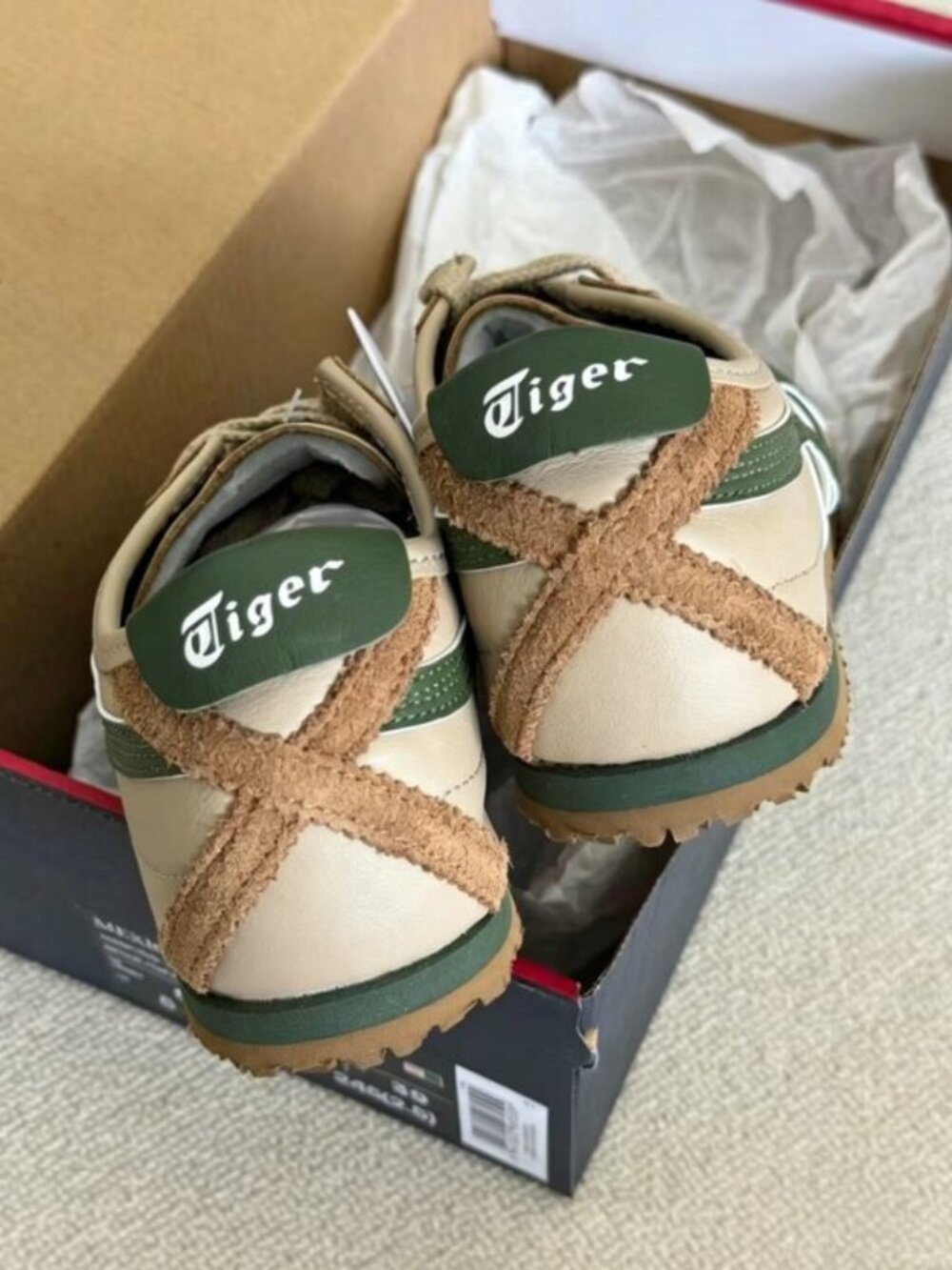 Men’s Onitsuka Tiger Mexico 66 Cream Brown Green Retro Sneakers - Picture 9 of 9